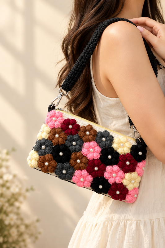 Multicolor Crochet Flower Clutch Bag