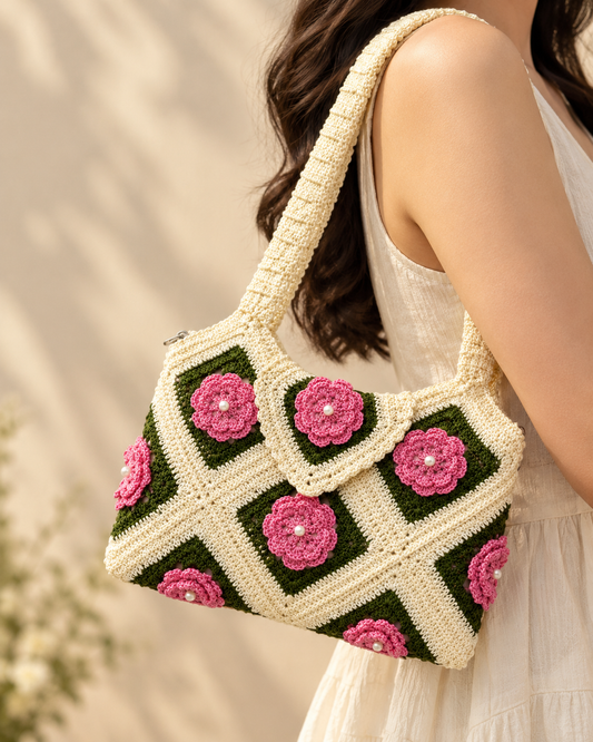 Handmade Crochet Floral Shoulder Bag