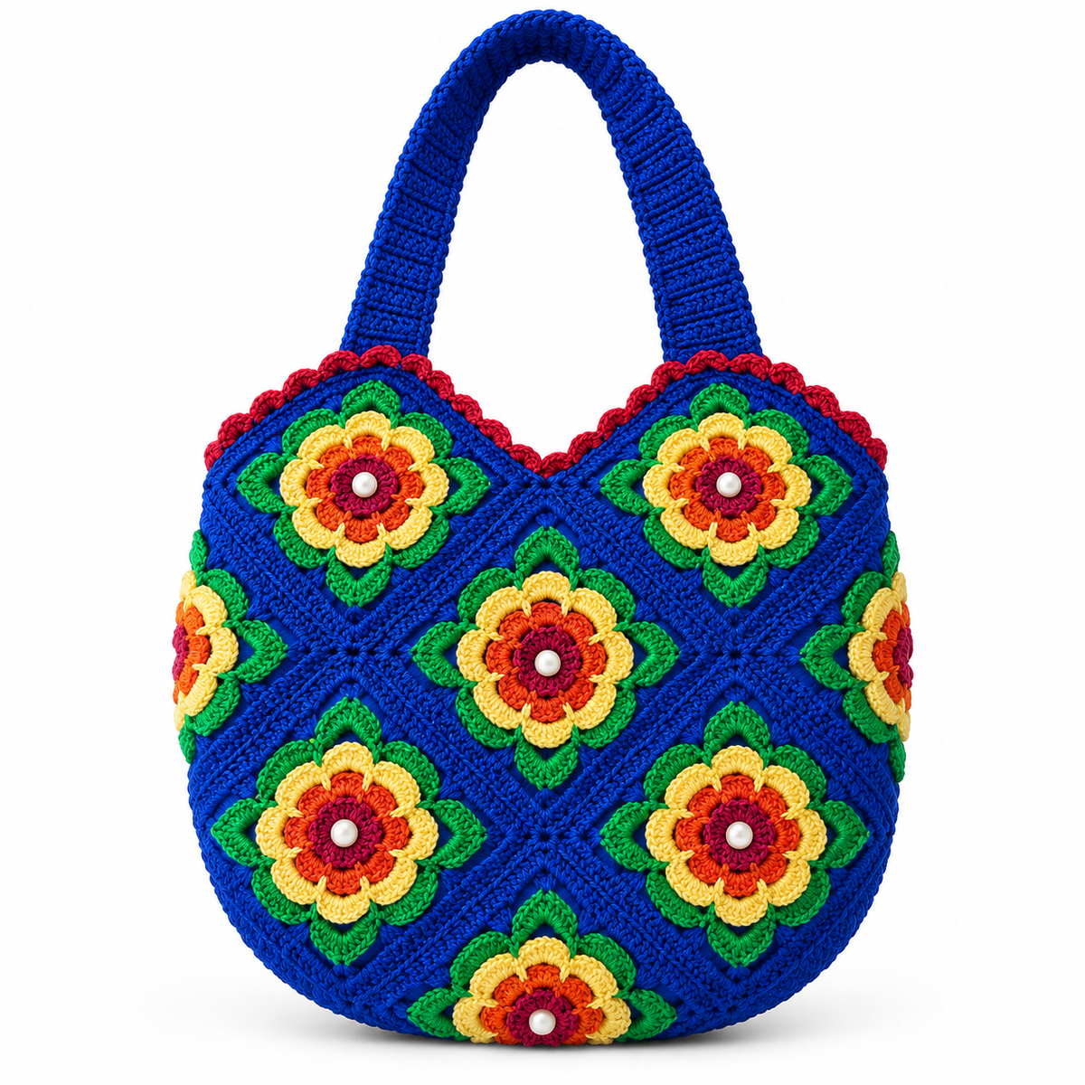 Handmade Blue Crochet Floral Bag