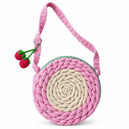 Pink Crochet Flower Crossbody Bag