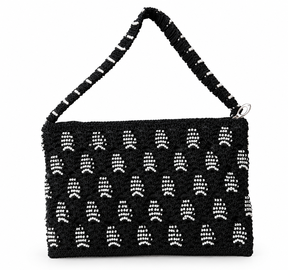 Black Beaded Crochet Sling Bag
