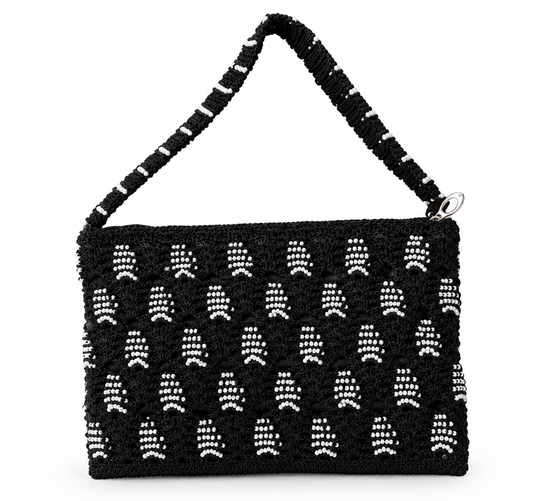 Black Beaded Crochet Sling Bag