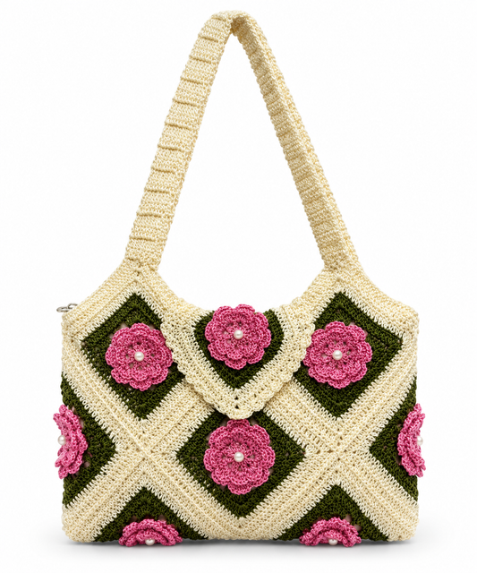 Handmade Crochet Floral Shoulder Bag