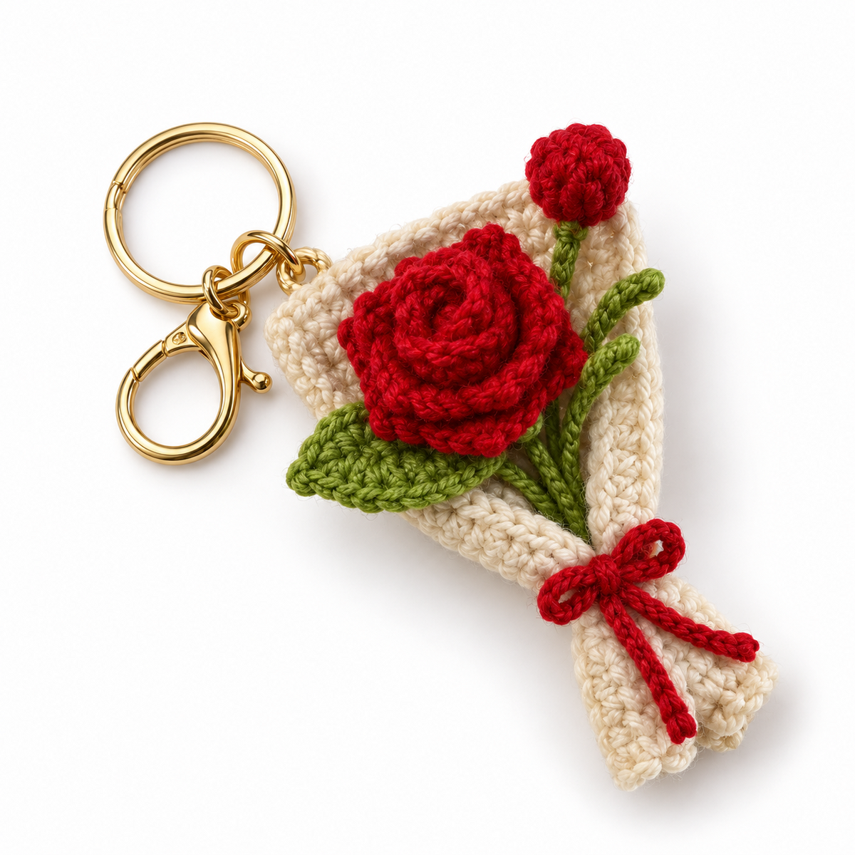 Crochet rose bouquet keychain