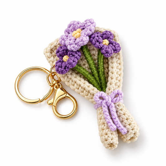 Crocheted lavender bouquet keychain