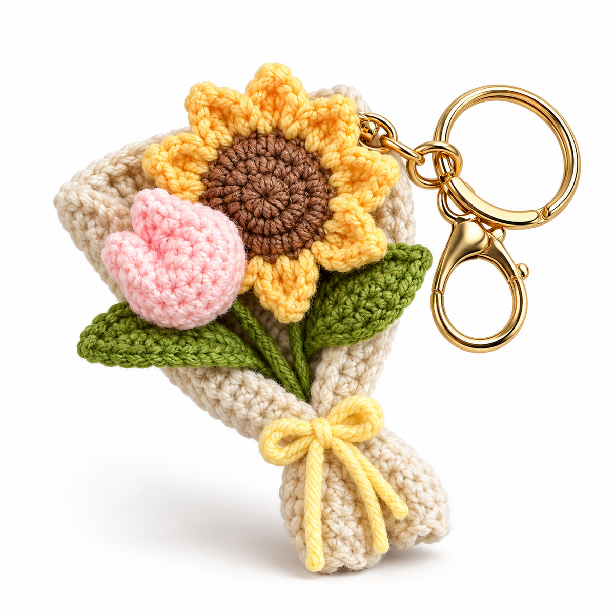 Crocheted sunflower bouquet keychain